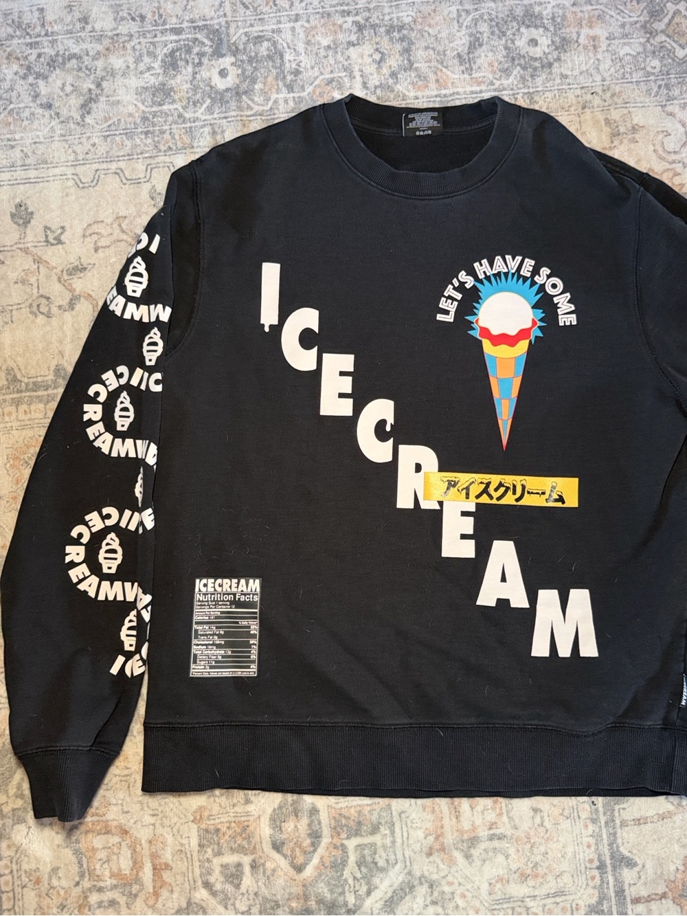 Icecream Black Crewneck with Multicolor Ice Cream Graphic